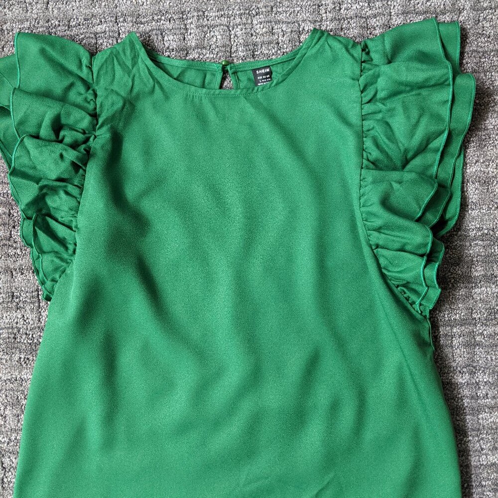 Kelly Green Flutter-Sleeve Blouse